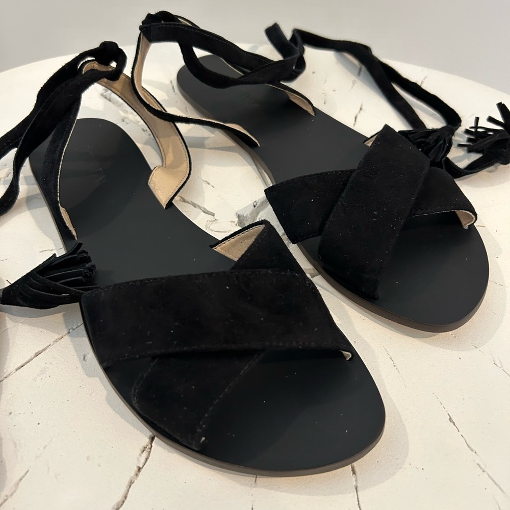 J.Crew black suede flat sandals